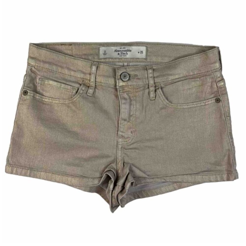 Abercrombie & Fitch Shiny Metallic Gold Mini Jean Shorts with Back Pockets‎ Sz 0